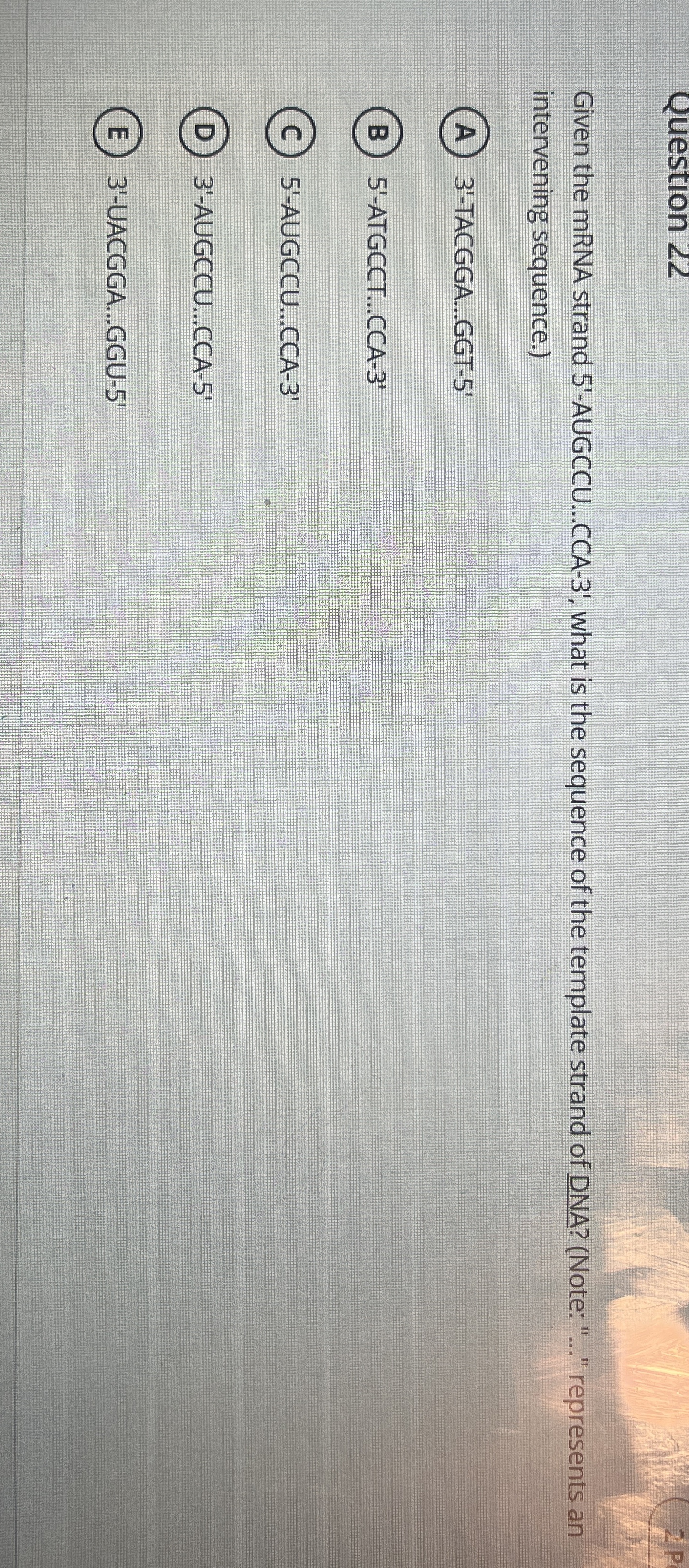 Question 2 2 Given the mRNA strand 5 ' -
