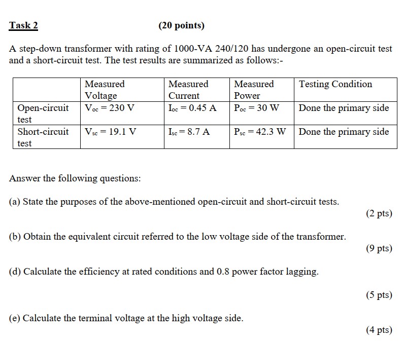 Task 2 ( 2 0 points ) A step - down transformer