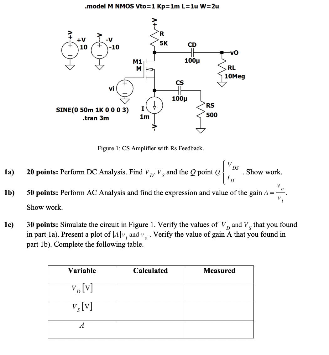 . model M NMOS Vto = 1 Kp = 1 mL = 1 uW = 2 u
