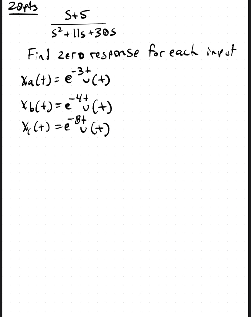 2 0 pts s + 5 s 2 + 1 1 s + 3 0 s Find zero