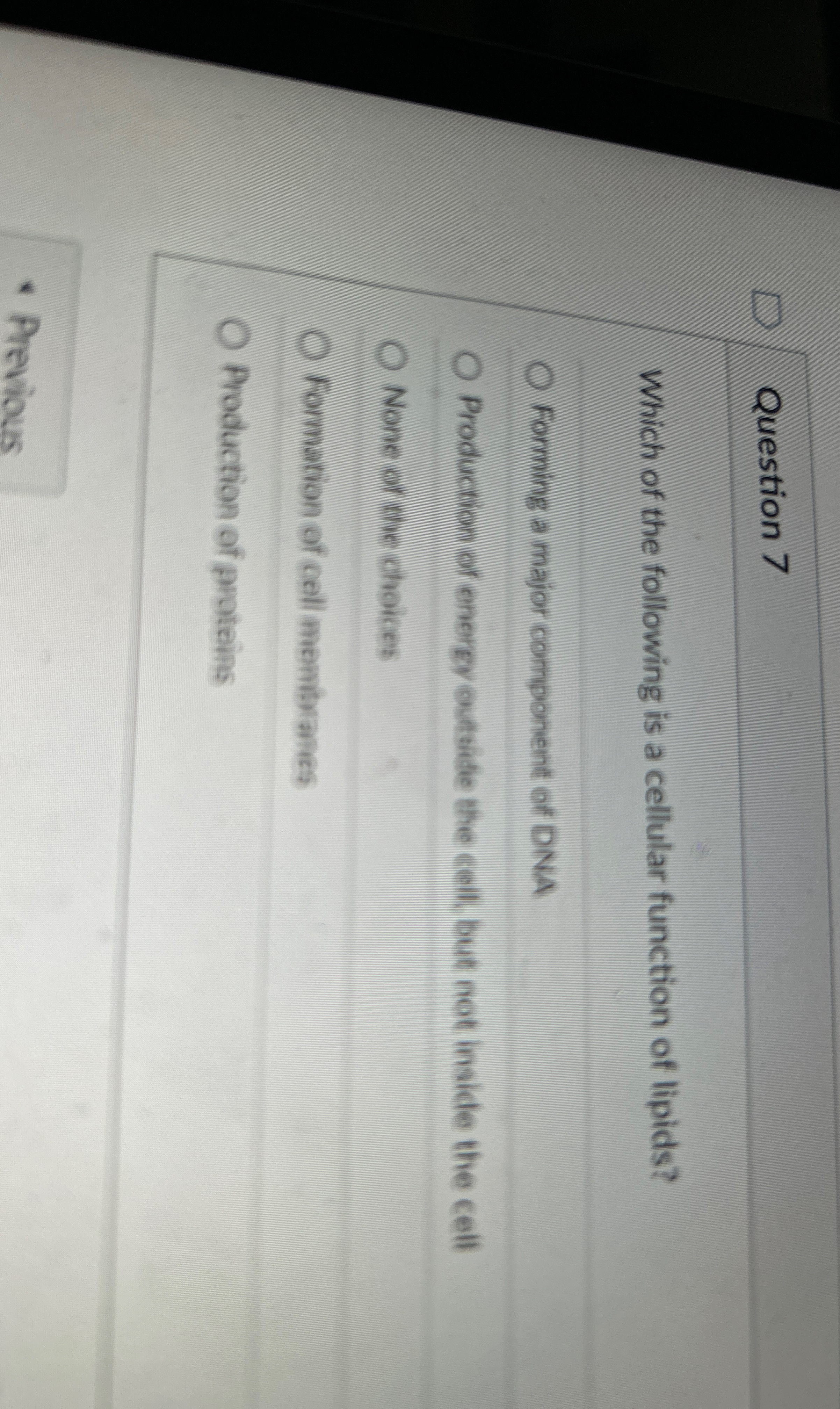 Question 7 Which of the following is a cellular