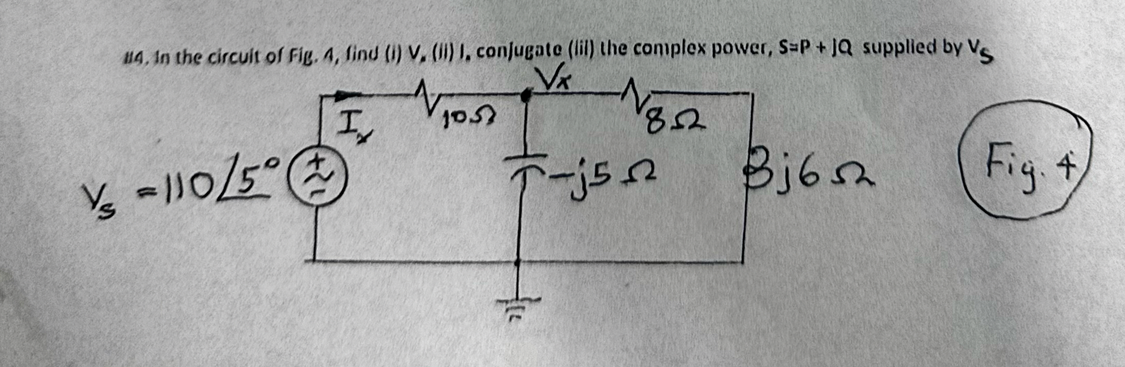 Find Vx , Ix and the Power
