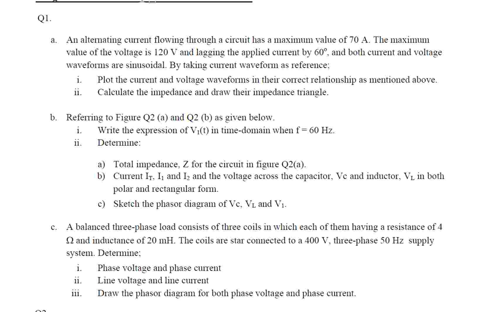 Q 1 . a . An alternating current flowing through