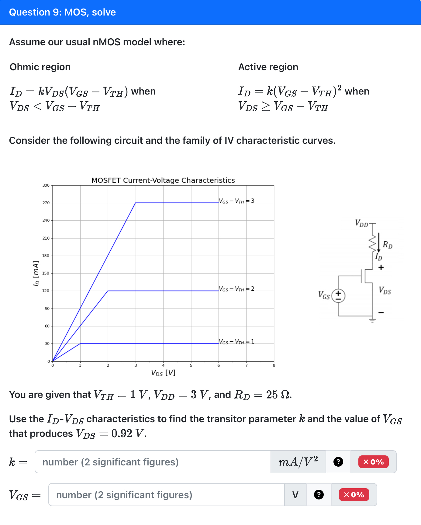 Question 9 : MOS, solve Assume our usual nMOS