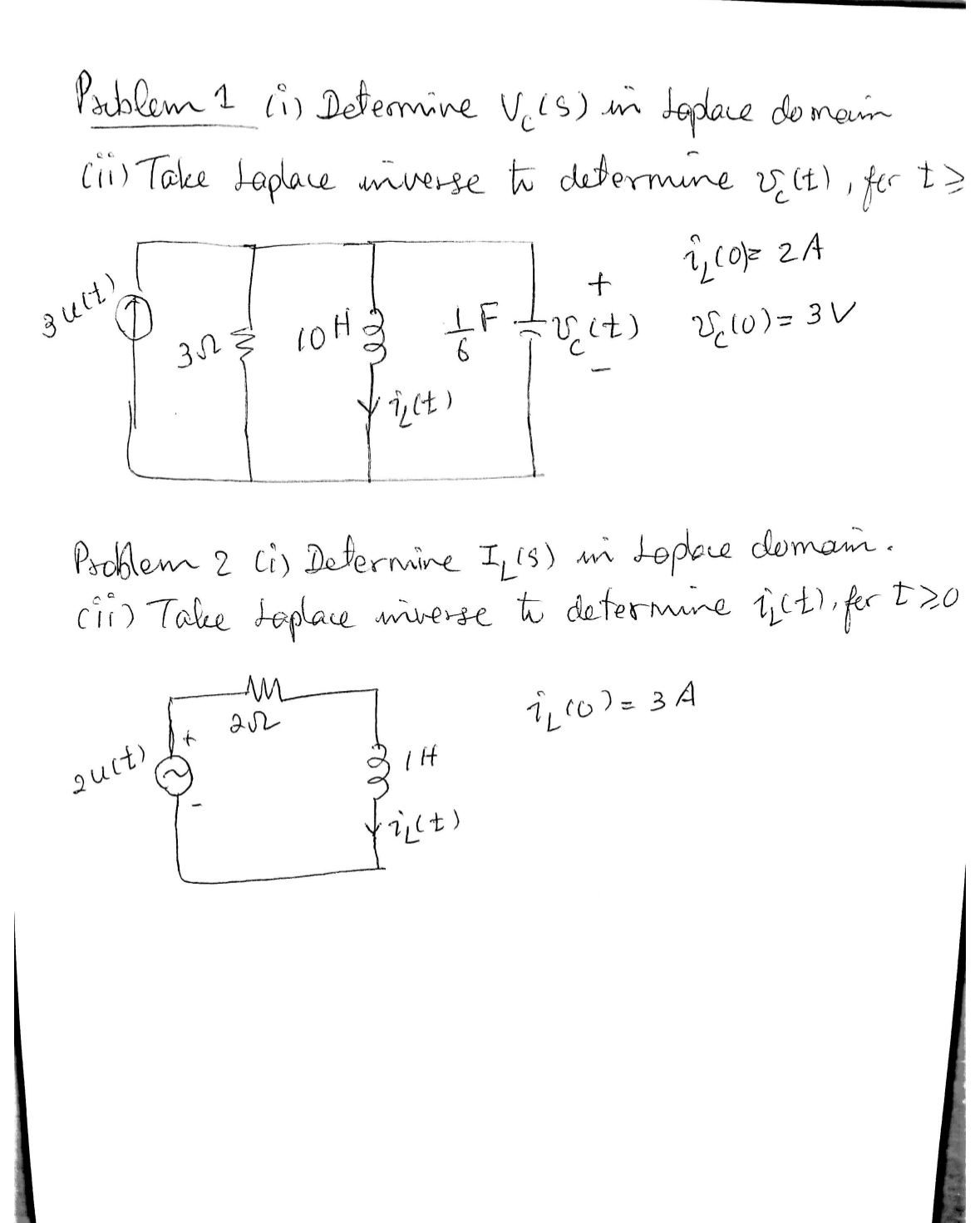 Prublem 1 ( i ) Determine V c ( s ) in Laplace do