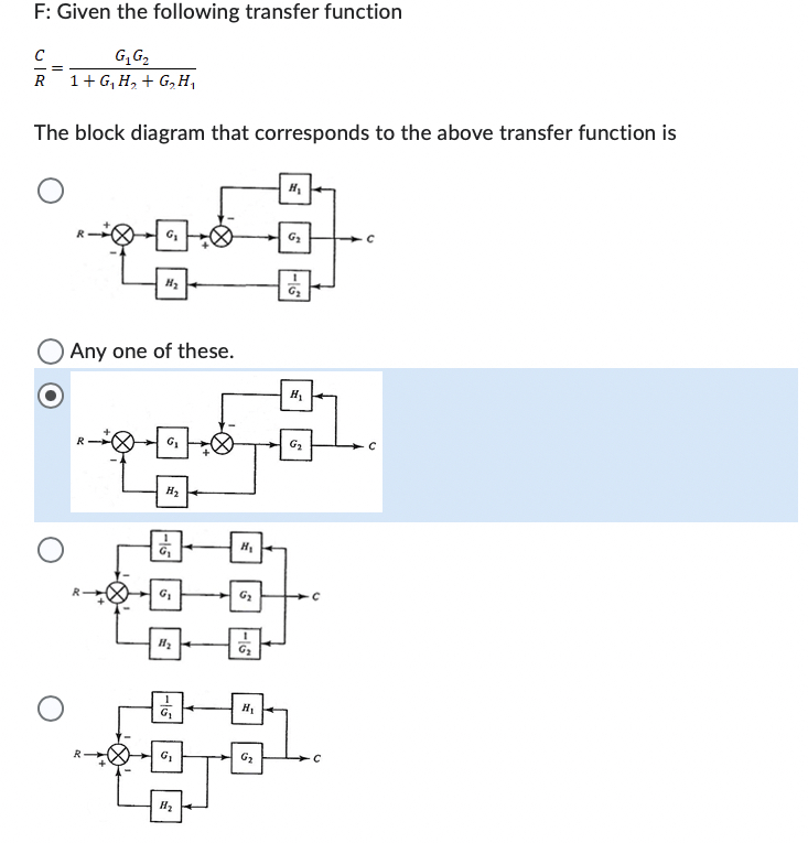 F: Given the following transfer function C R = G