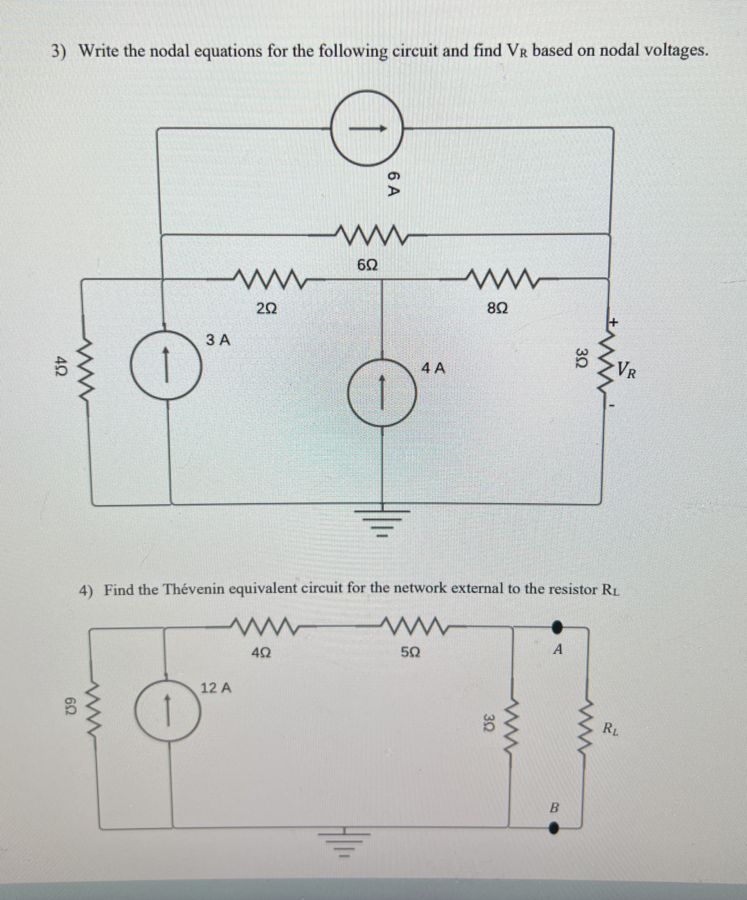 Write the nodal equations for the following