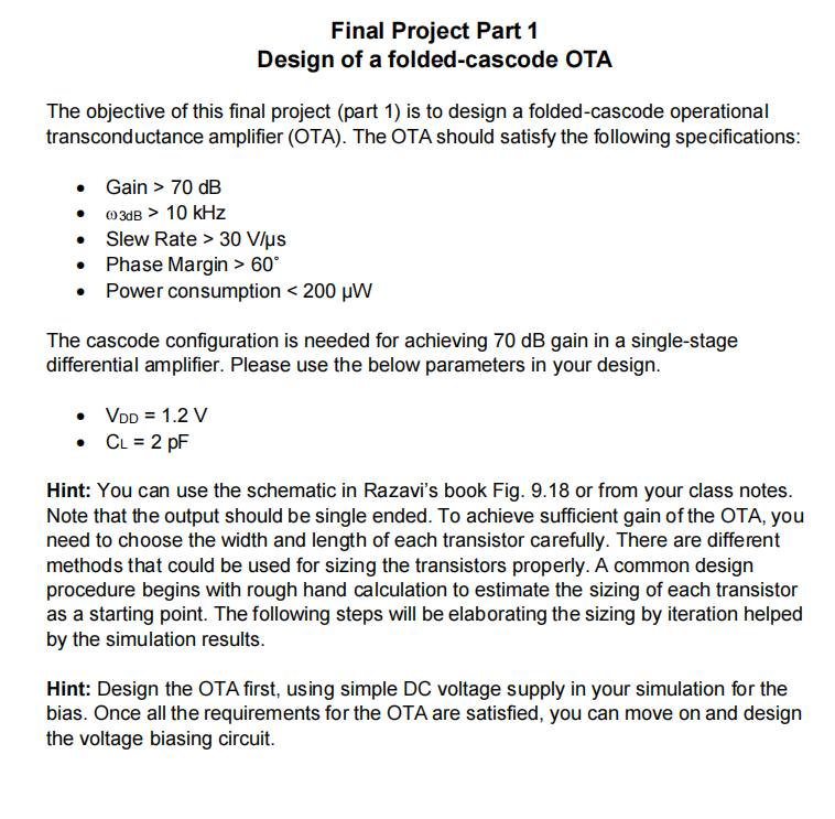 Final Project Part 1 Design of a folded - cascode