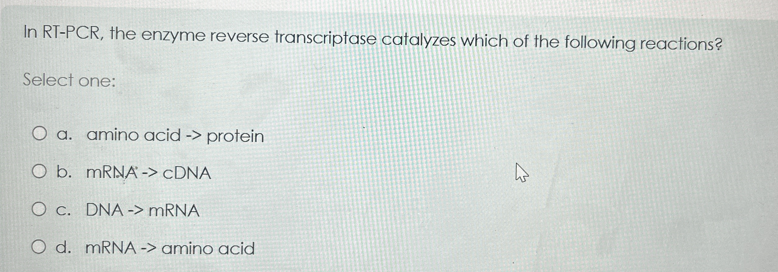 In RT - PCR , the enzyme reverse transcriptase