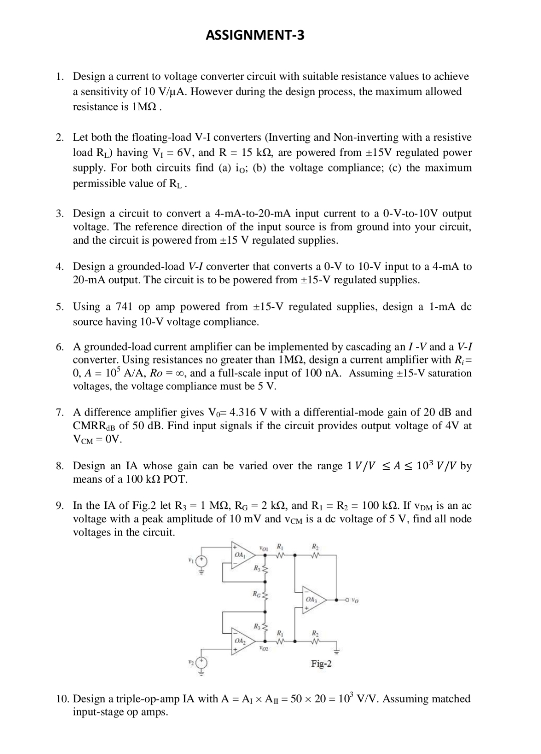 ASSIGNMENT - 3 Design a current to voltage