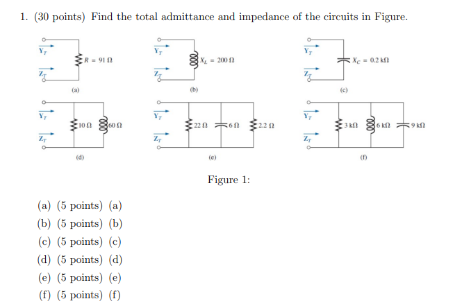 1 . ( 3 0 points ) Find the total admittance and