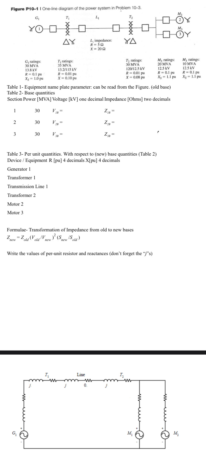 Figure P 1 0 - 1 I One - line diagram of the