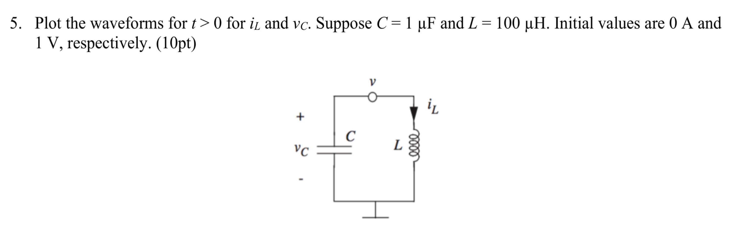 Plot the waveforms for t > 0 for i L and v C .