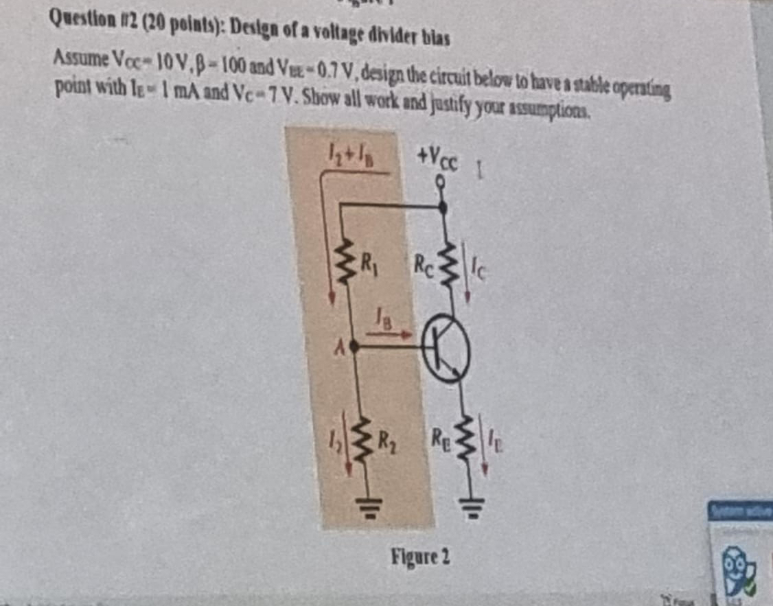 Question in 2 ( 2 0 points ) : Deign of a voltage