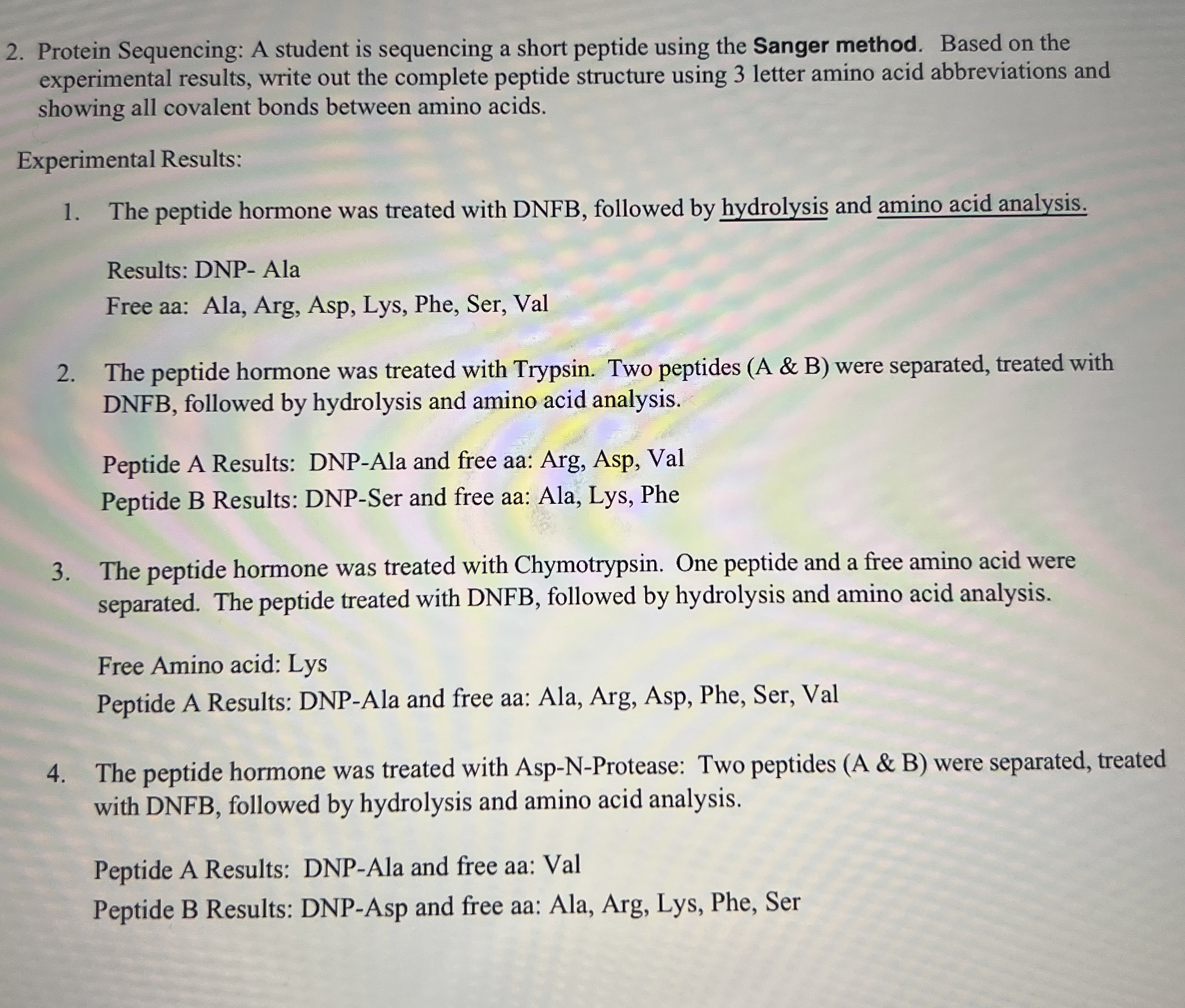 Protein Sequencing: A student is sequencing a