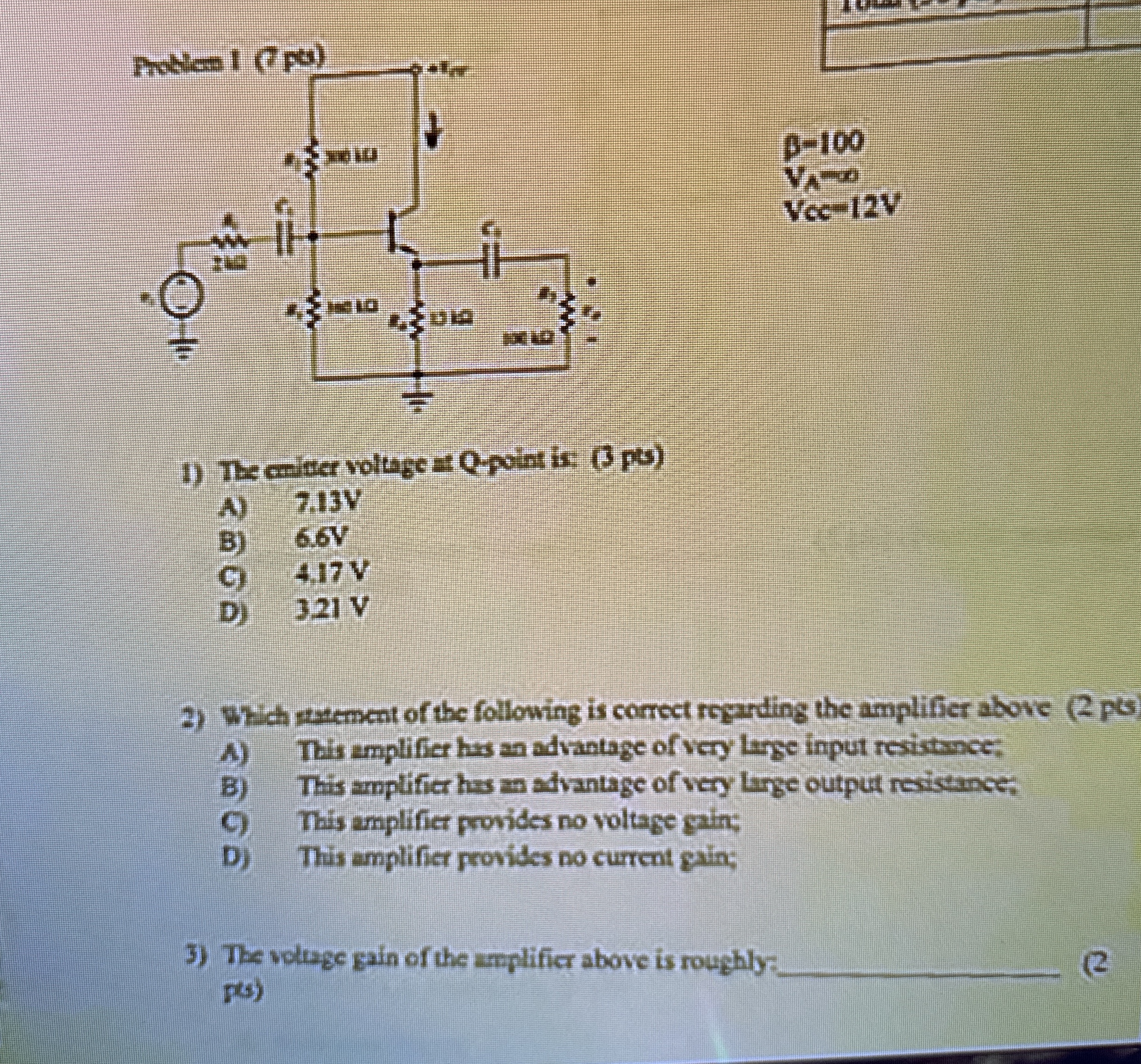 . The colter voltage at Q - point is: ( 3 pts ) A