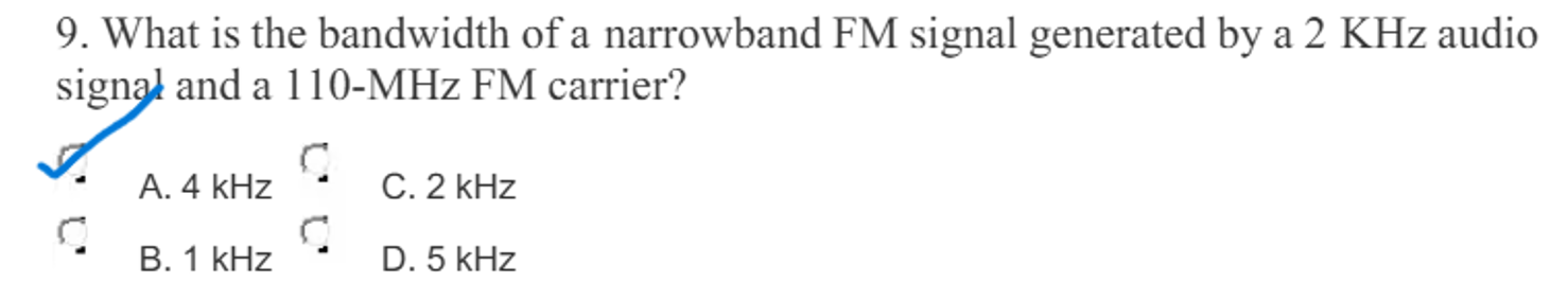 What is the bandwidth of a narrowband FM signal