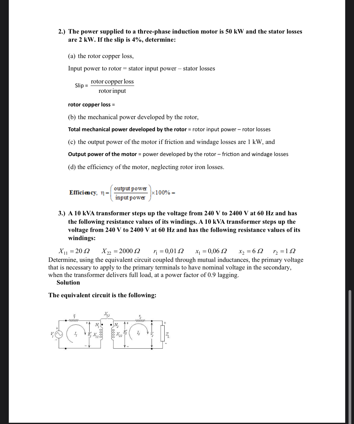 2 . ) The power supplied to a three - phase