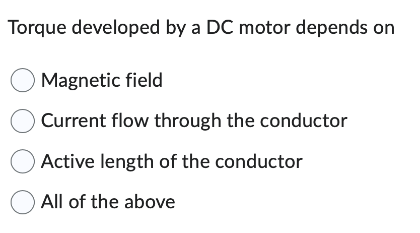 Torque developed by a DC motor depends on