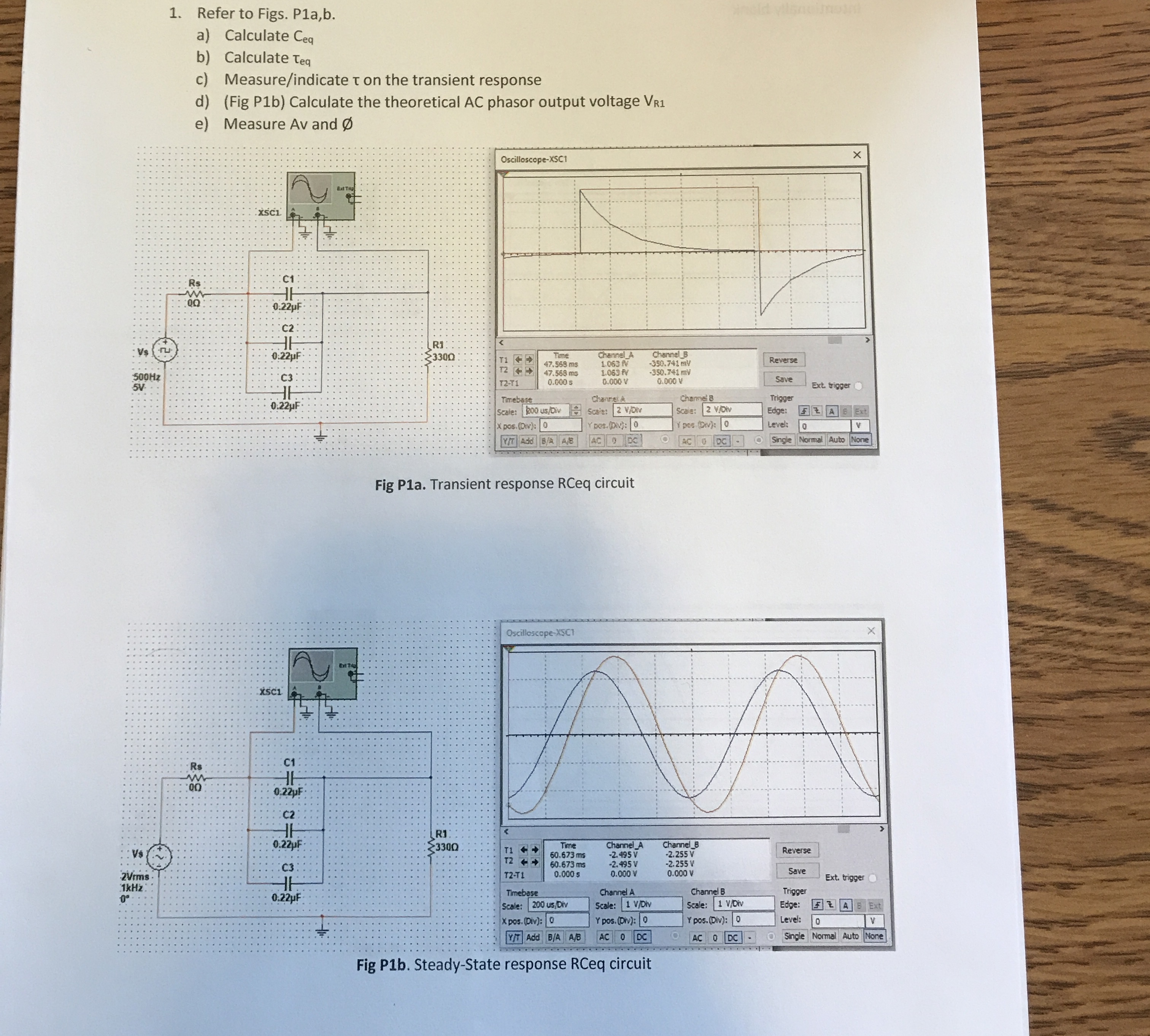 Refer to Figs. P 1 a , b . a ) Calculate C e q b