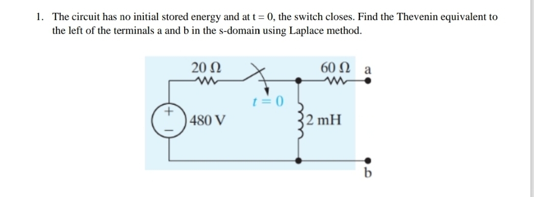 The circuit has no initial stored energy and at t