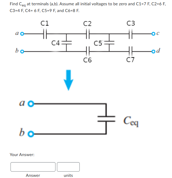 Find C _ ( eq ) at terminals ( a , b ) . Assume