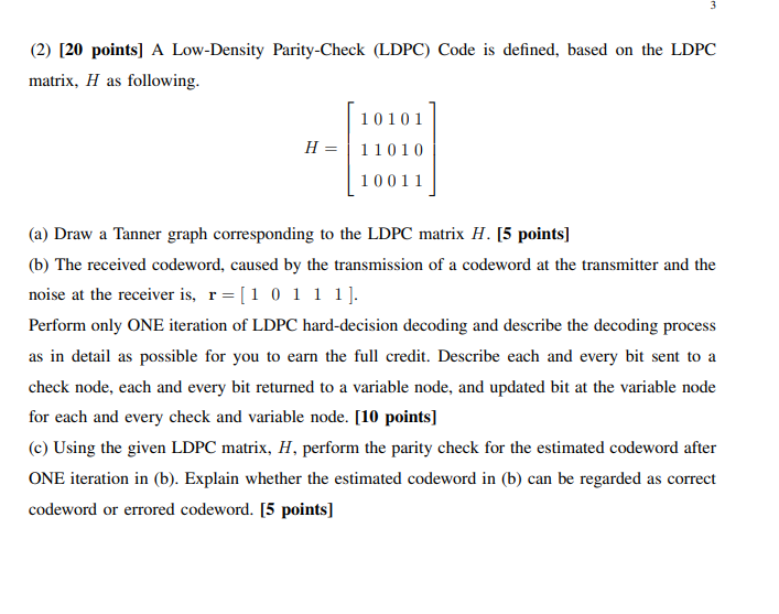 ( 2 ) [ 2 0 points ] A Low - Density Parity -