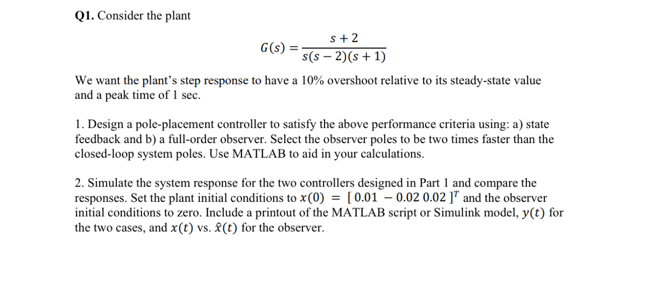 Q 1 . Consider the plant G ( s ) = s + 2 s ( s -