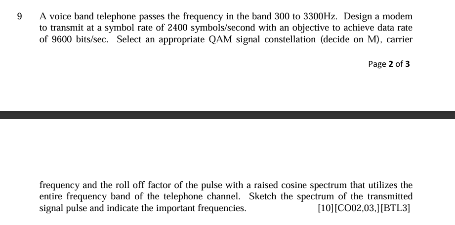 9 A voice band telephone passes the frequency in