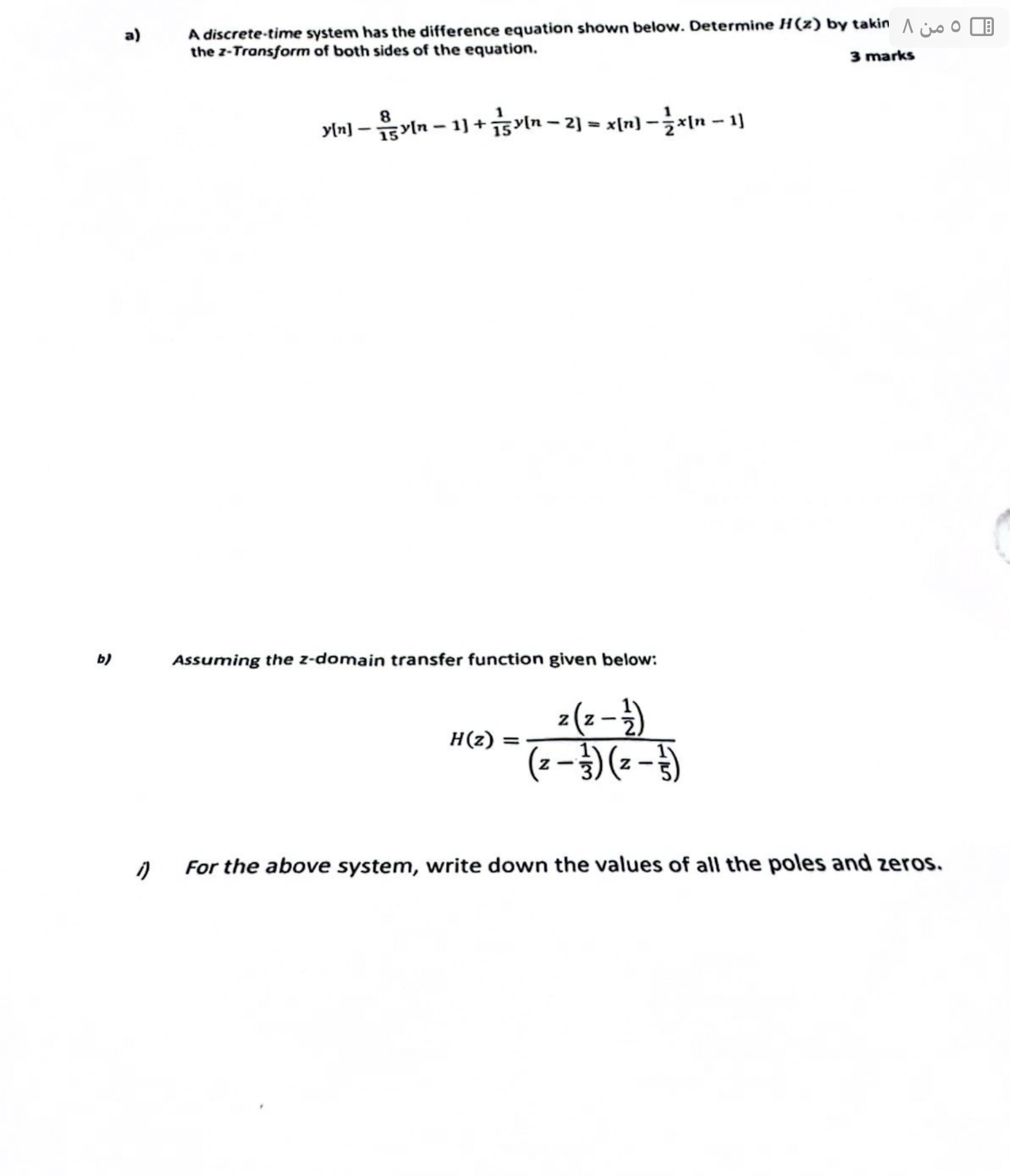 a ) A the z - Transform of both sides of the