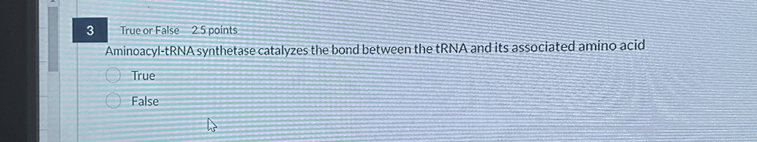 3 True or False 2 . 5 points Aminoacyl - tRNA