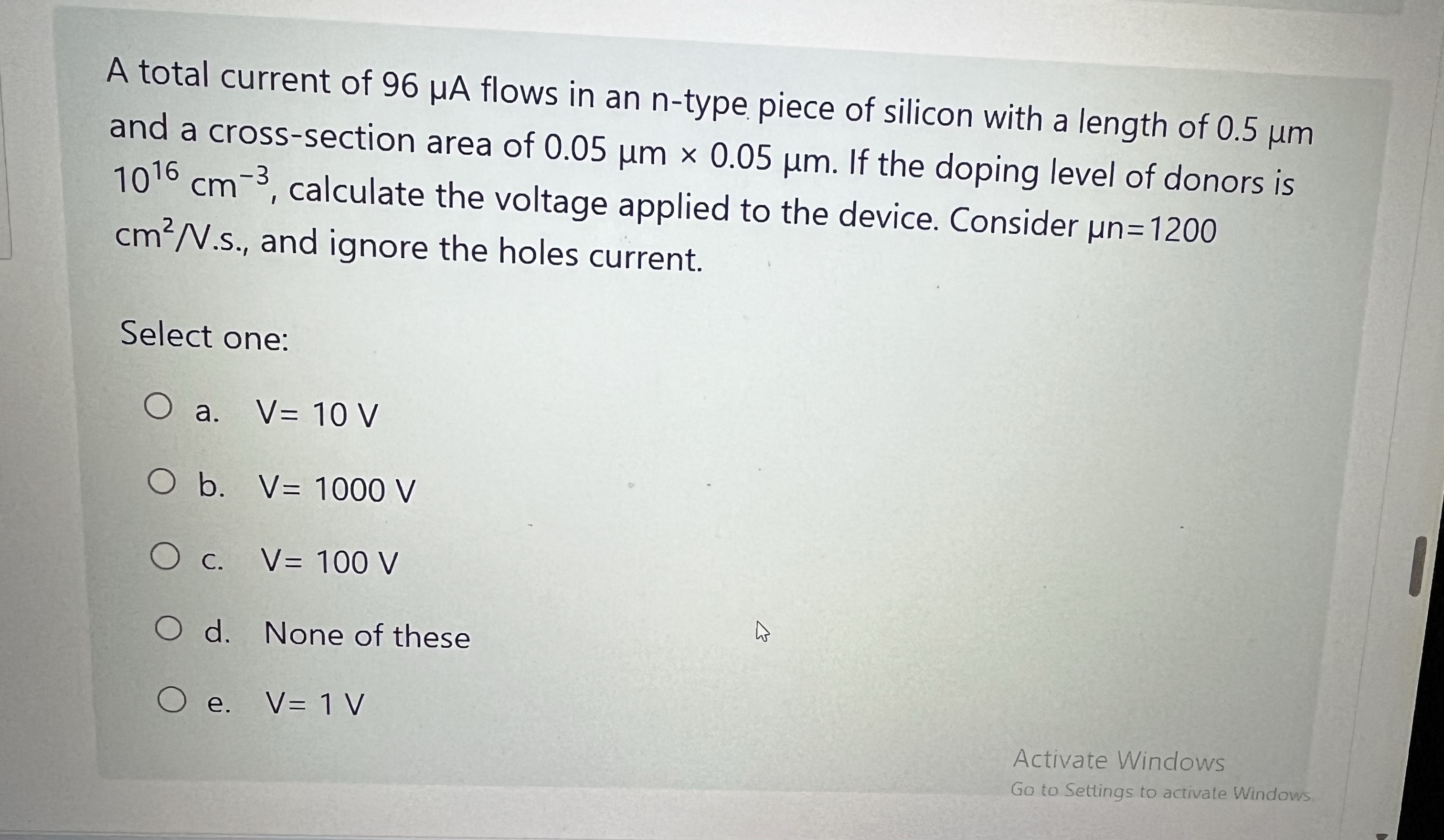 A total current of 9 6 A flows in an n - type
