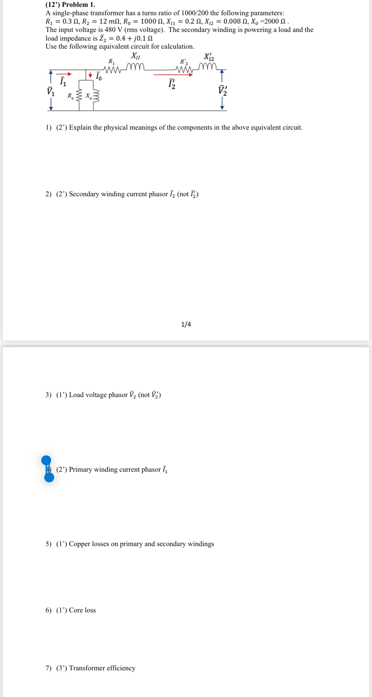( 1 2 ' ) Problem 1 . A single - phase