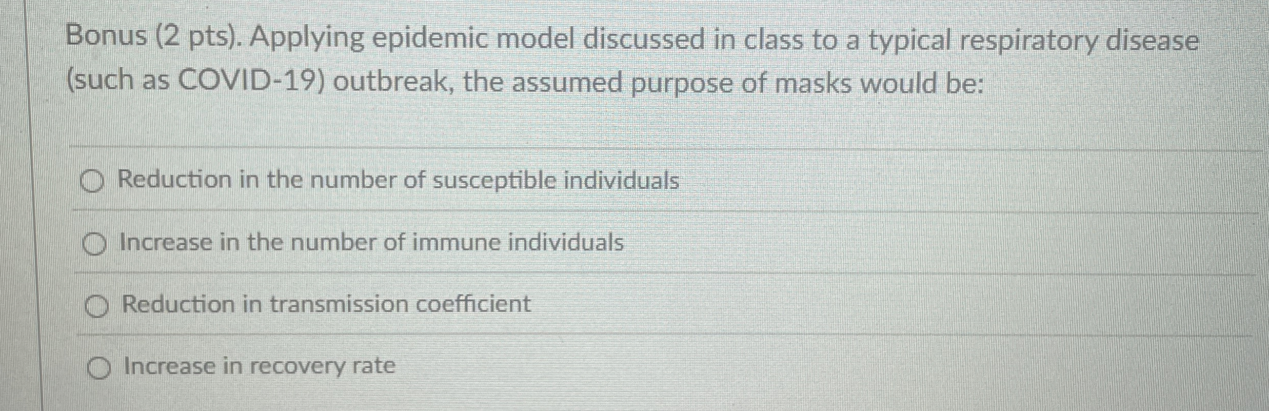 Bonus ( 2 pts ) . Applying epidemic model