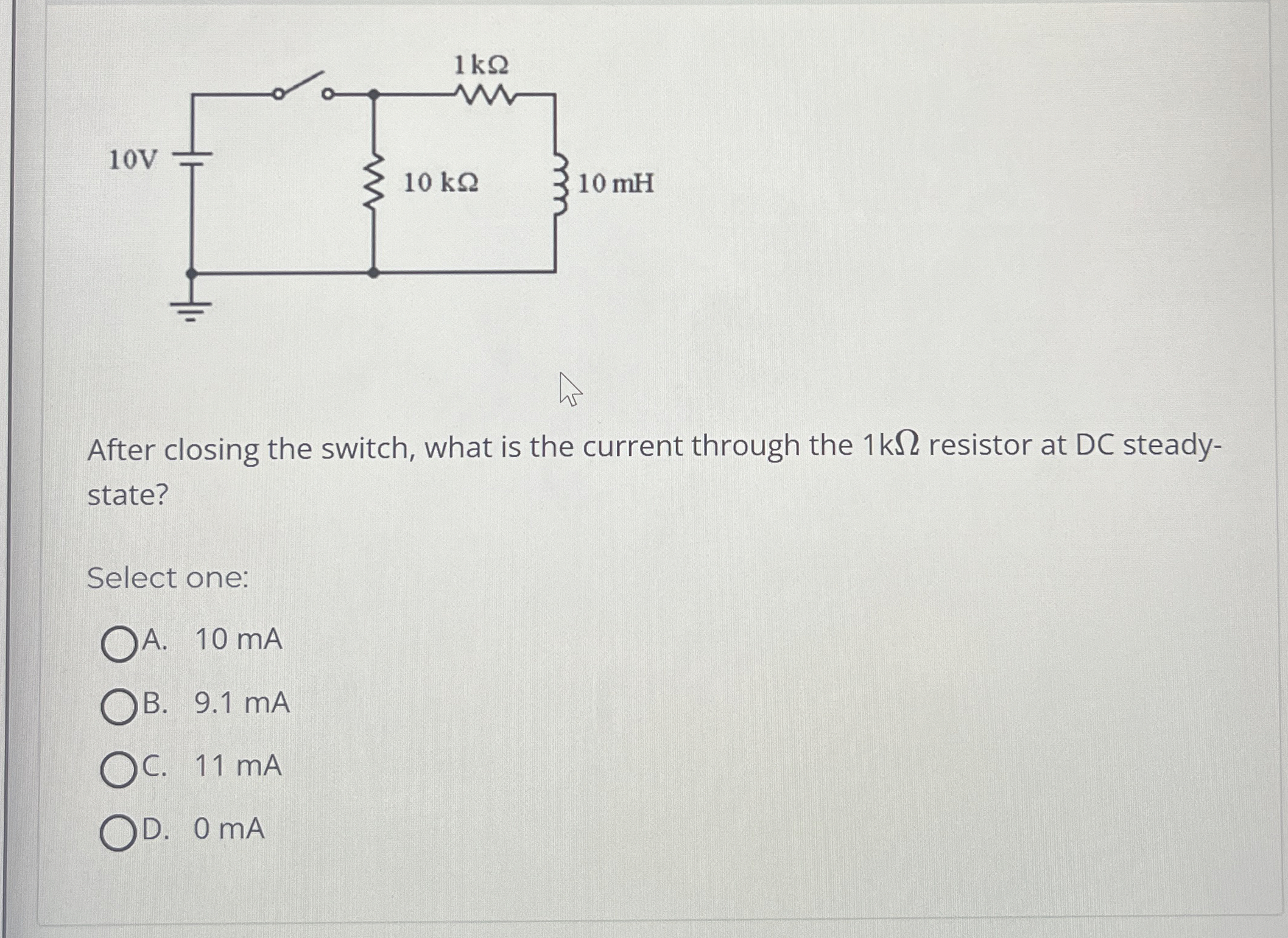 After closing the switch, what is the current