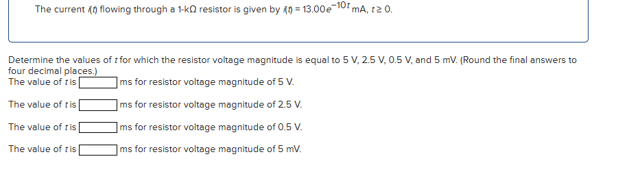 The current ( t ) flowing through a 1 - k \ Omega