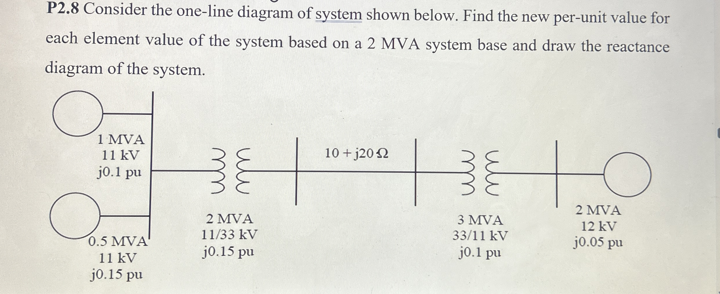 P 2 . 8 Consider the one - line diagram of system