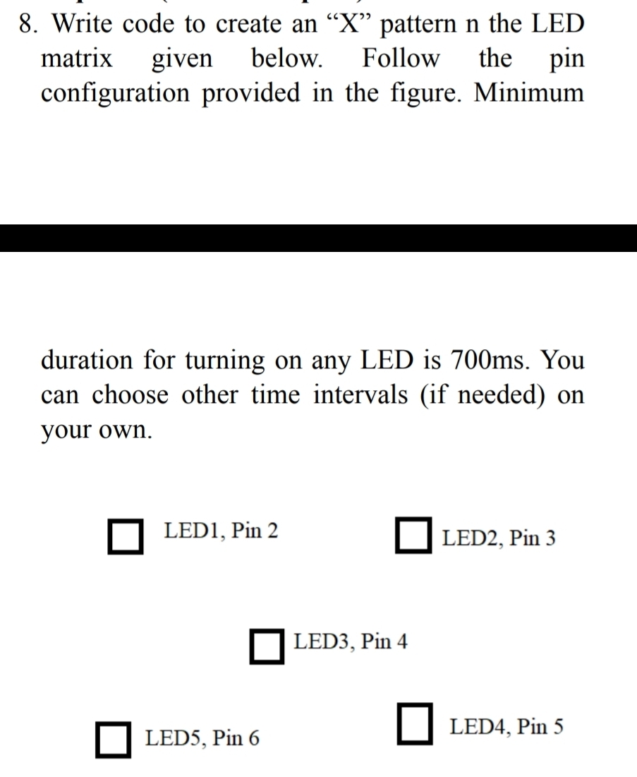 Write code to create an " x " pattern n the LED