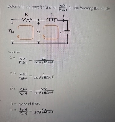Determine the transfer function V x ( s ) V i n (