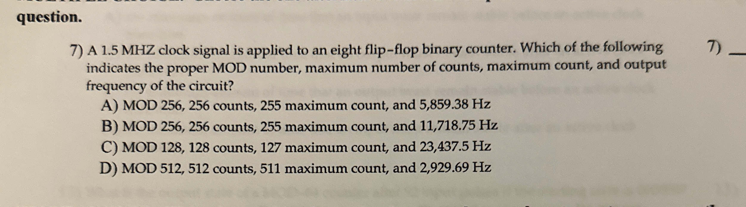 question. A 1 . 5 MHZ clock signal is applied to