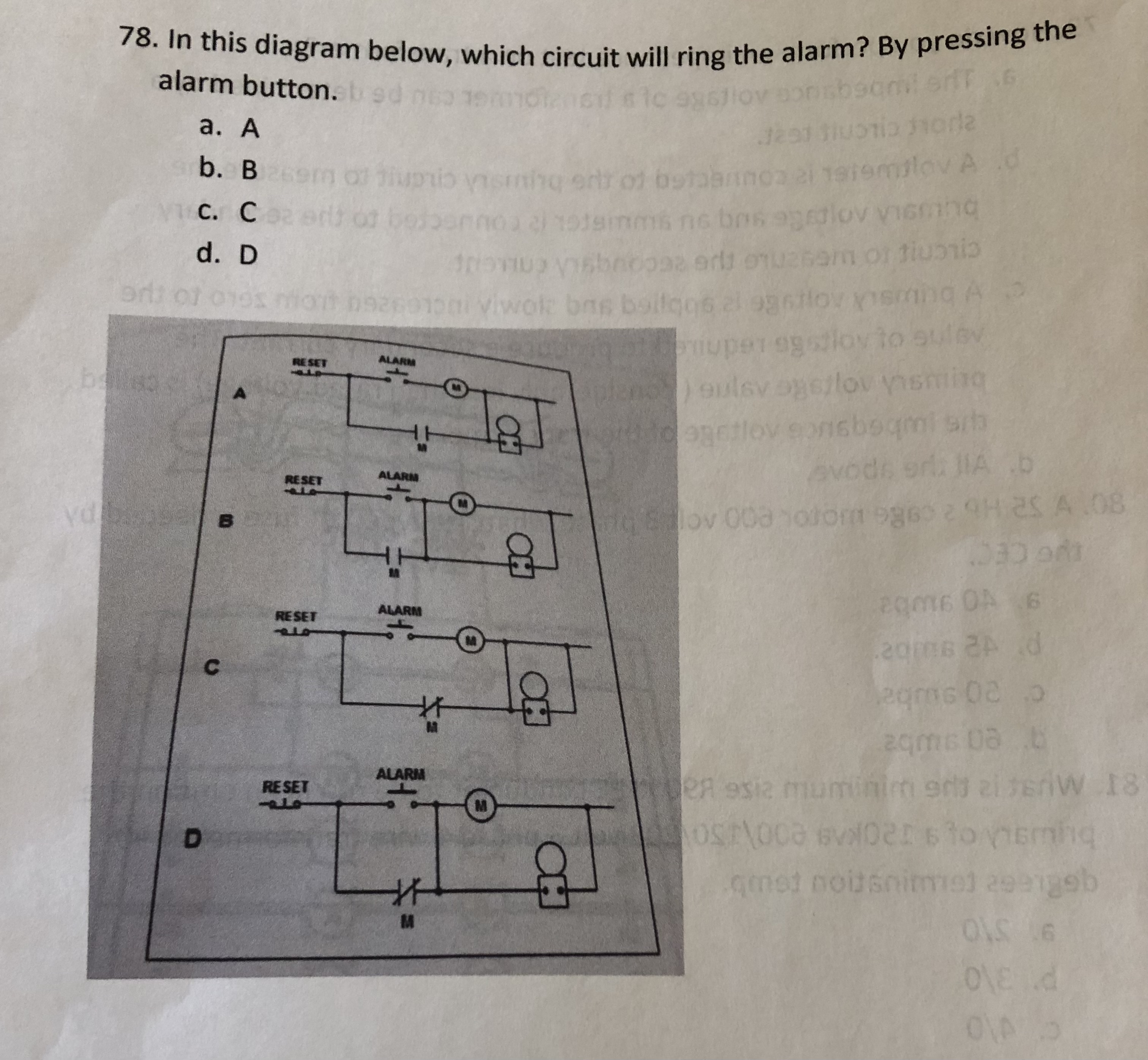 In this diagram below, which circuit will ring