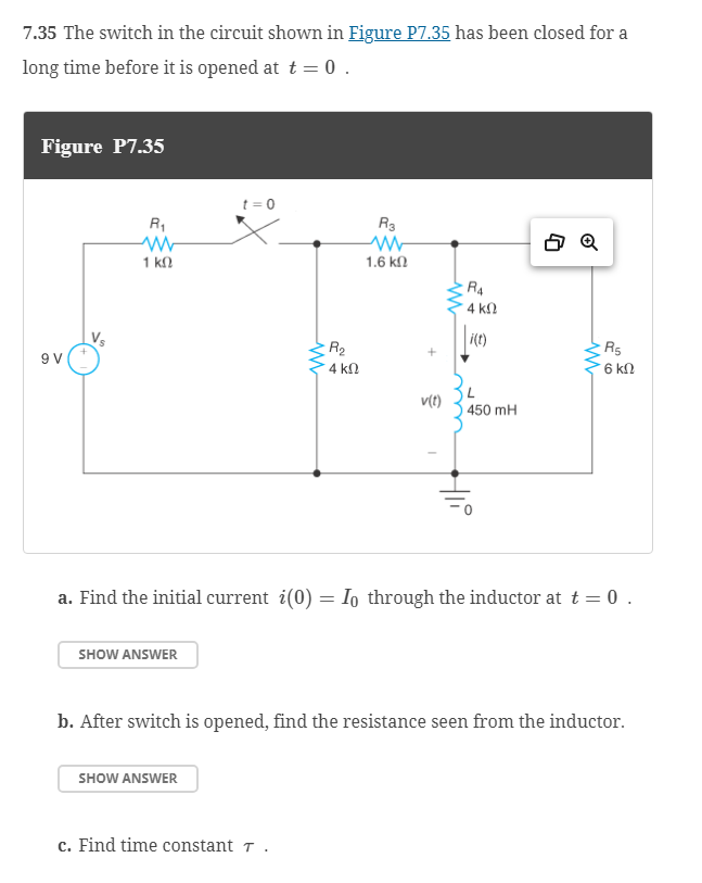 7 . 3 5 The switch in the circuit shown in Figure