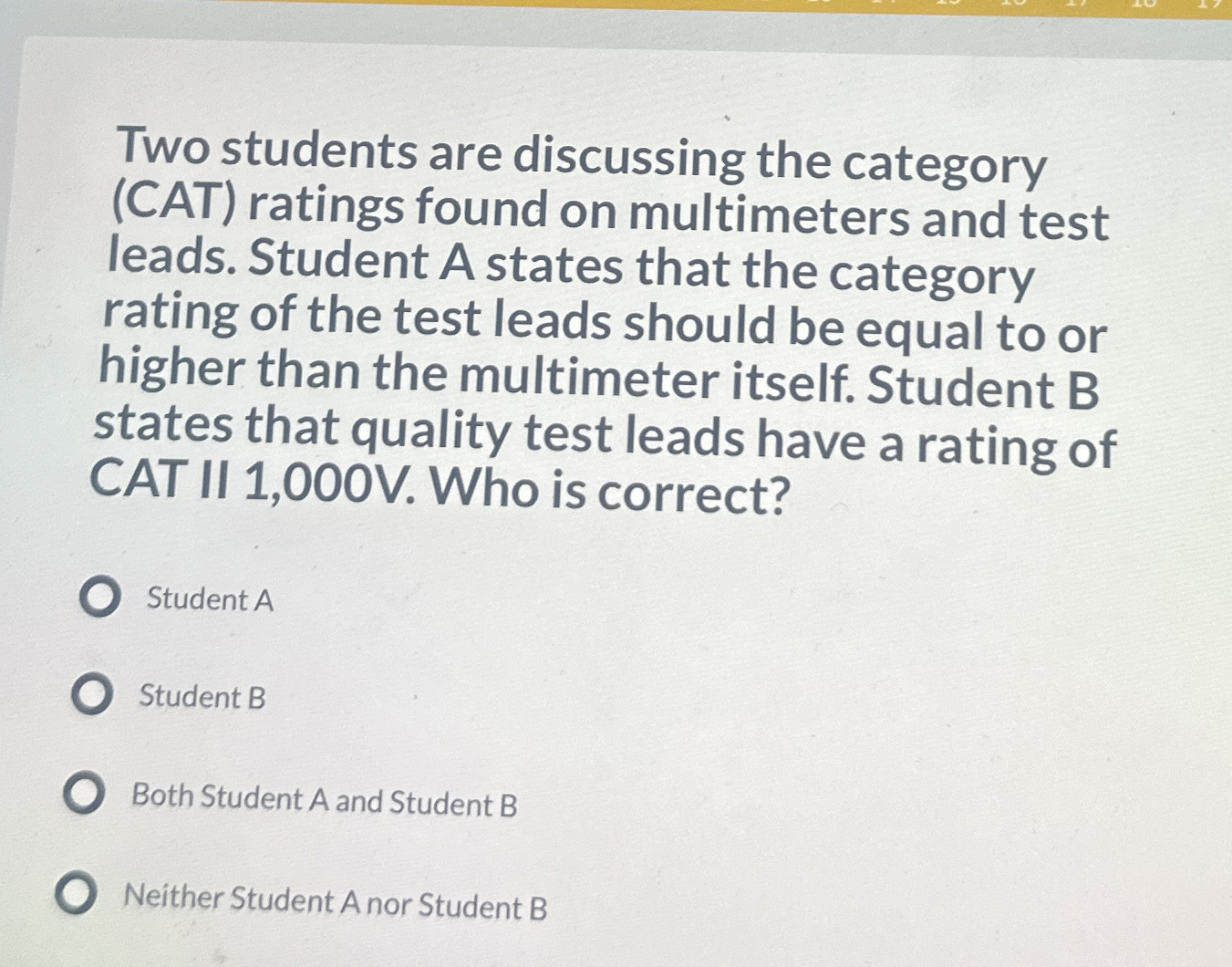 Two students are discussing the category ( CAT )