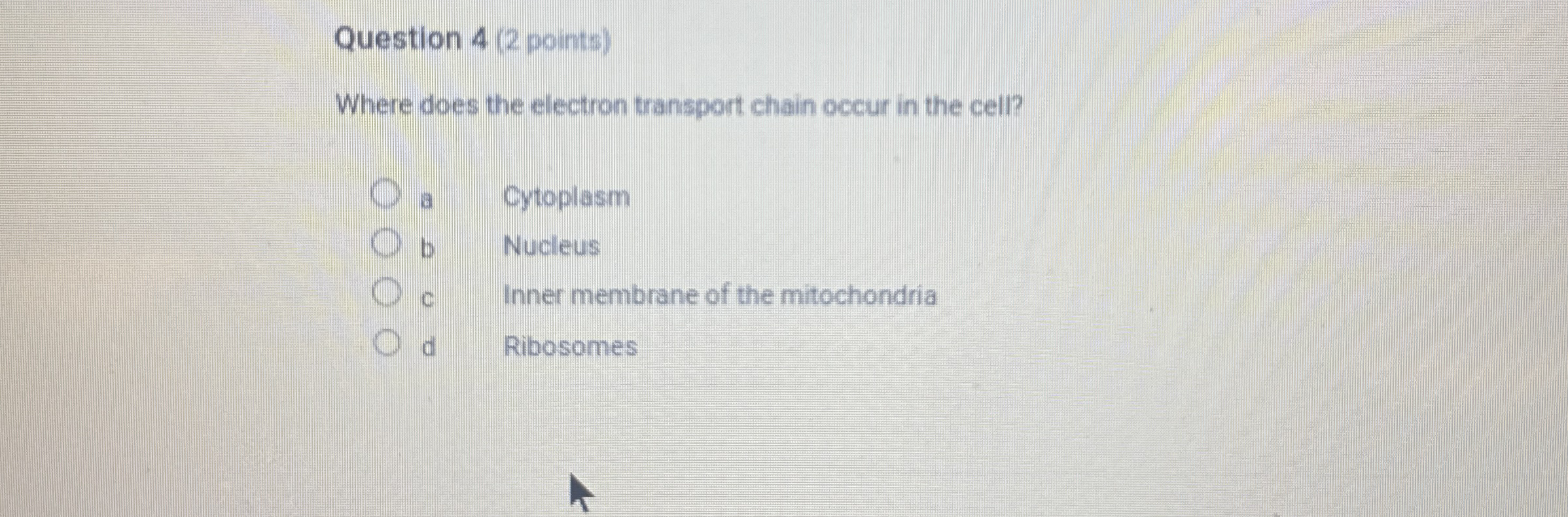 Question 4 ( 2 points ) Where does the electron