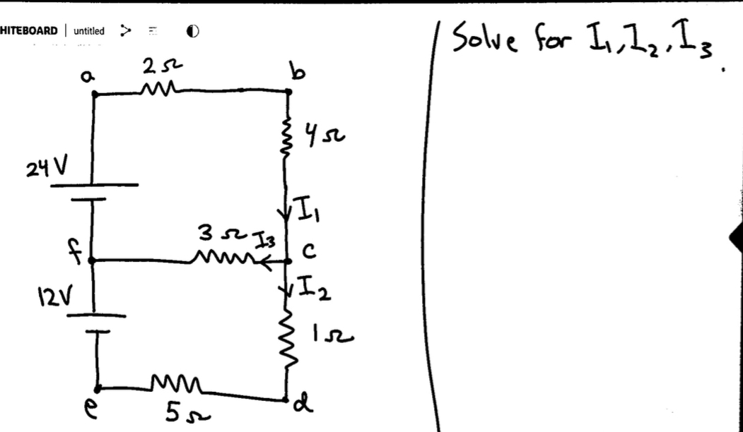 Solve for I 1 , I 2 , I 3 .