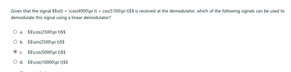 Given that the signal pi t pi t is received at