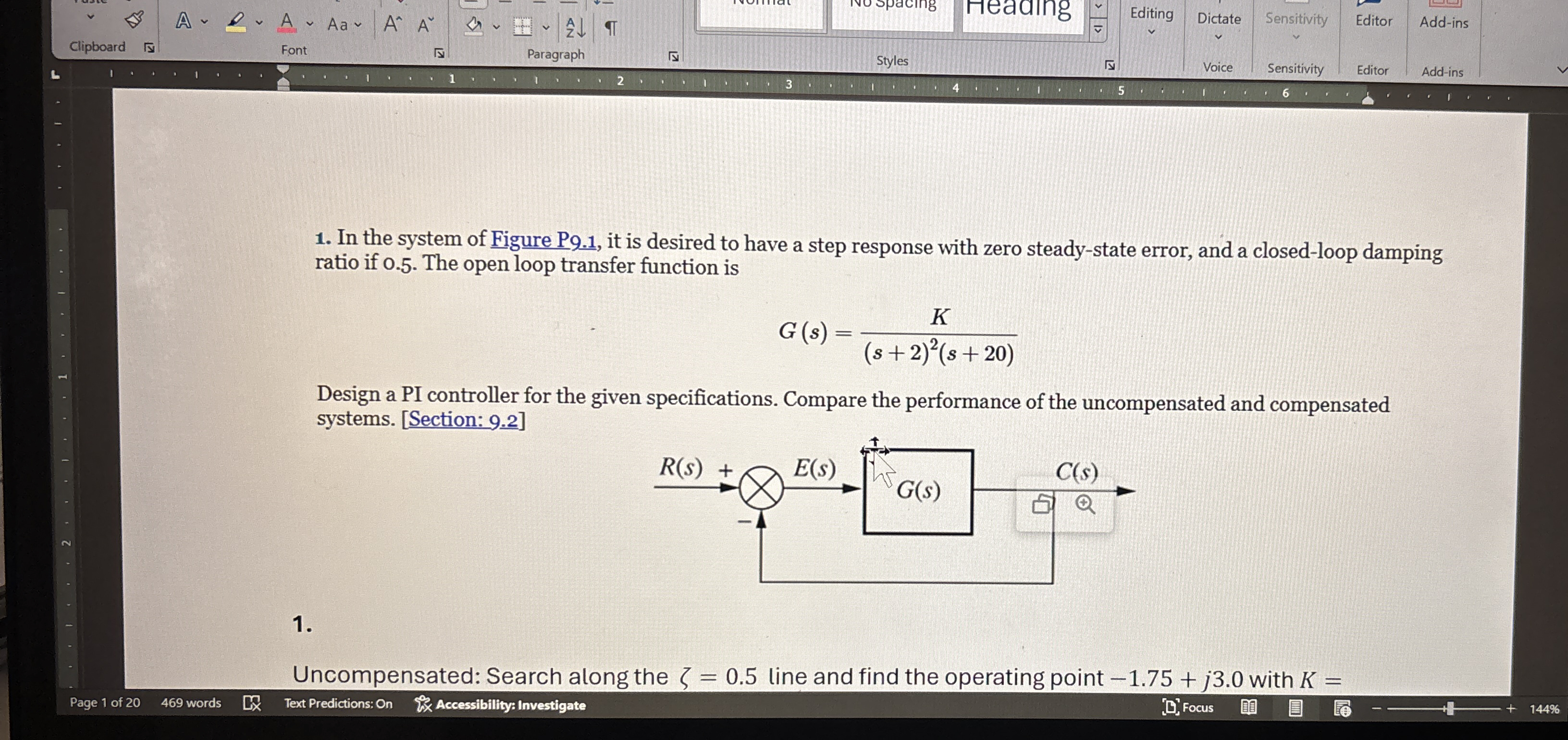 In the system of Figure P 9 . 1 , it is desired
