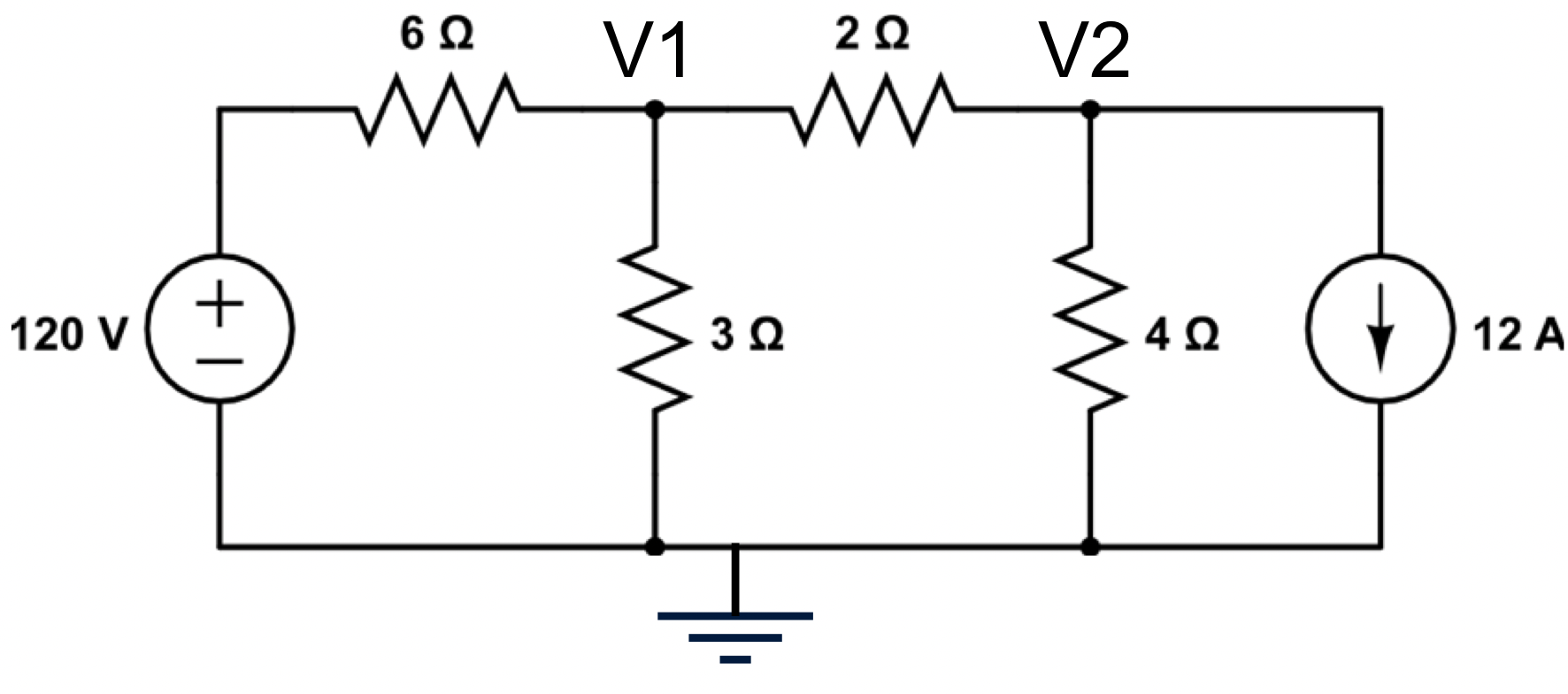 Determine the voltage v 2 in Volts.