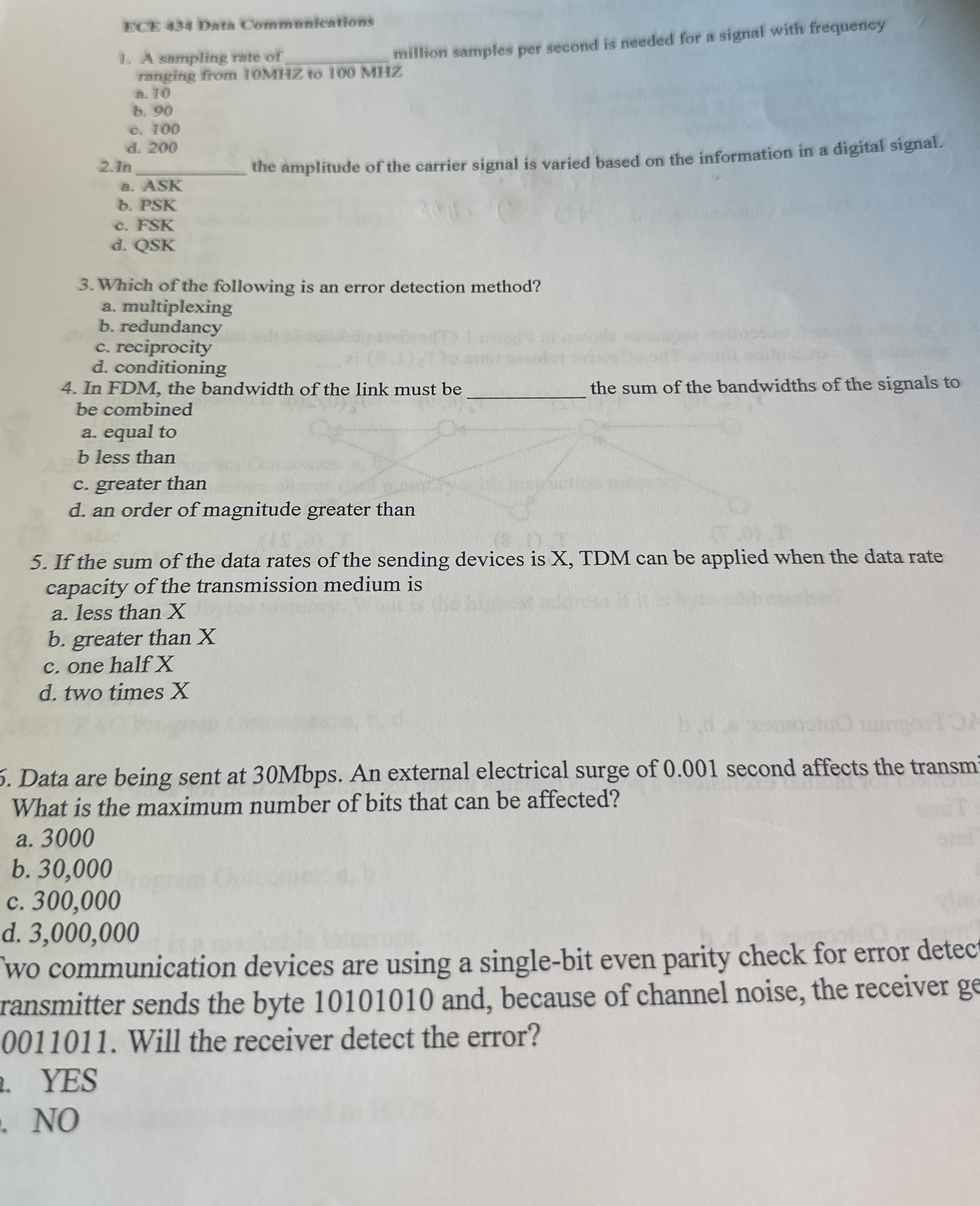 A sampling rate of q , million samples per second