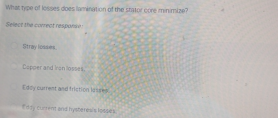 What type of losses does lamination of the stator